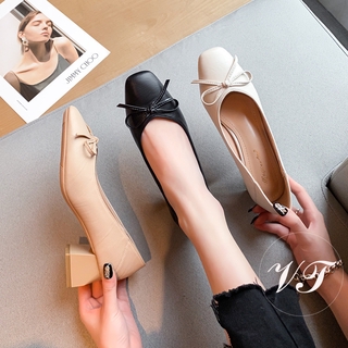 Giày gót vuông bít mũi phong cách retro có size lớn 32-44 cho nữ