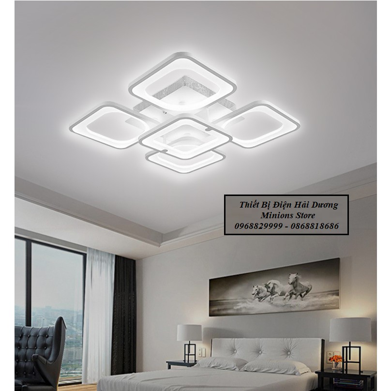 Đèn LED ốp trần Decor hình vuông NT027 - 3 Chế Độ Ánh Sáng - Tăng Giảm Ánh Sáng - Điều Khiển Từ Xa - Kết Nối Điện Thoại