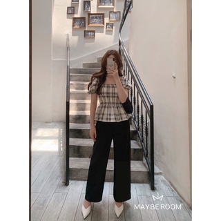 MAYBEROOM® Quần suông đen cạp cao Mono Bottom