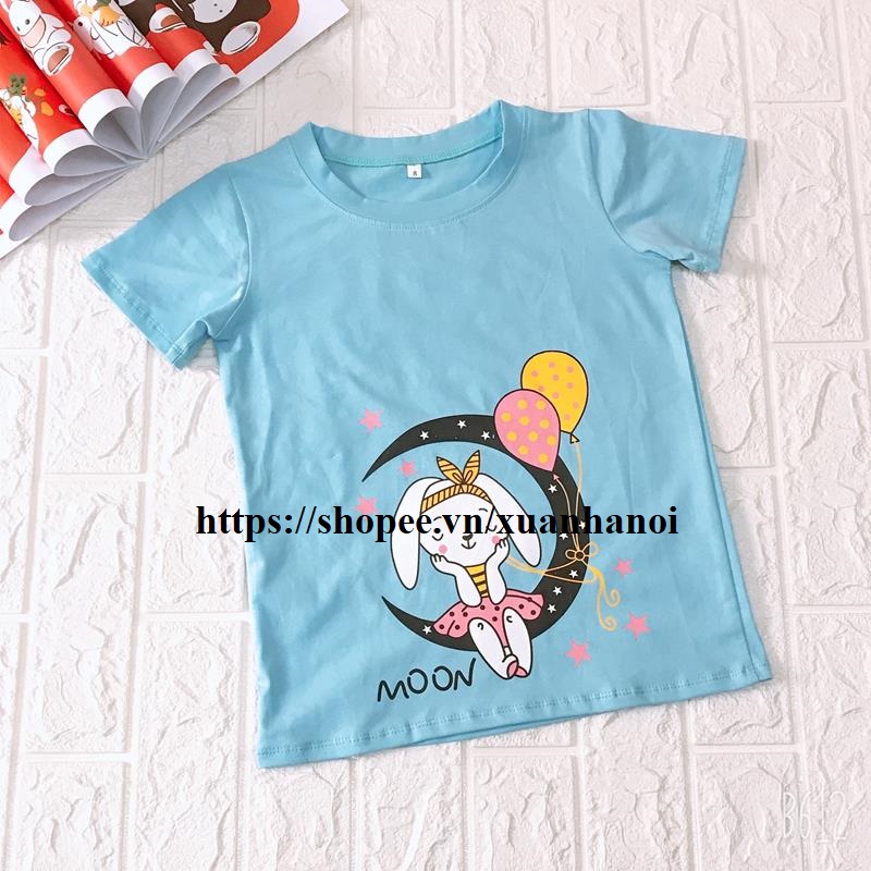 Combo 2 Áo phông bé gái 100% cotton co dãn 4 chiều in 3D bạn thỏ size Nhí