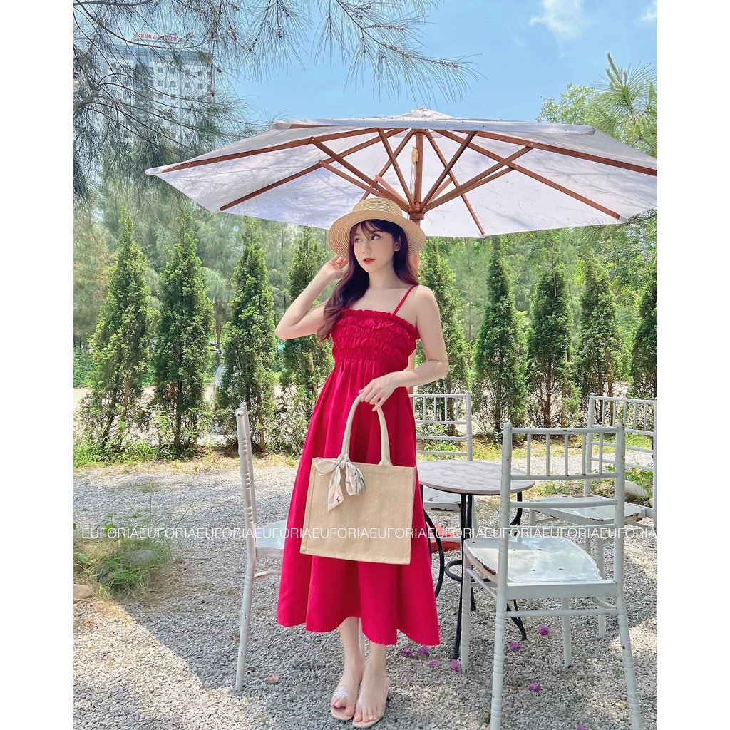 Đầm - Váy 2 dây maxi chun ngực đan dây nơ sau dáng dài