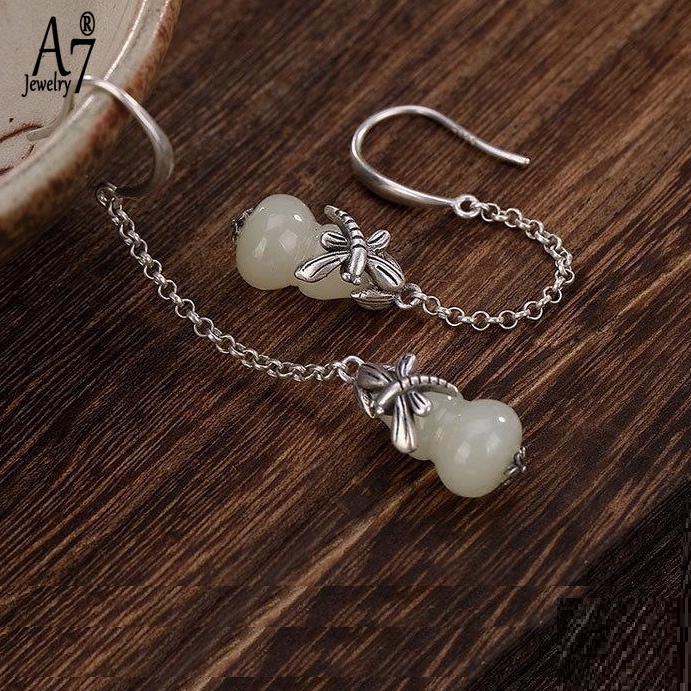 Bông Tai Bạc 925 Hình Quả Bầu Đính Đá Ngọc Bích Thời Trang Cho Nữ