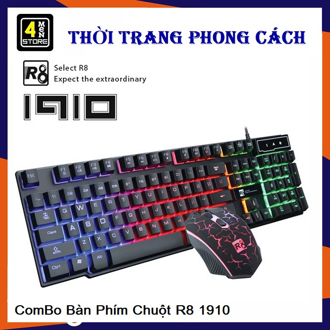 ⚡ Siêu Khủng ⚡ Combo Bộ bàn phím Chuột giả cơ chuyên game R8 1910 Led 7 màu (Đen) + Tặng Lót Tyloo