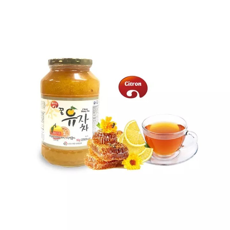 Combo 3 hũ trà chanh mật ong CITRON HONEY TEA Hàn Quốc (1 Kg/ hũ) tặng 1 bình giữ nhiệt 480ml - có đèn LED báo nhiệt độ