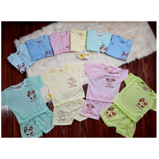 Bộ quần áo cọc tay cotton giấy mẫu trơn Noubaby cho bé