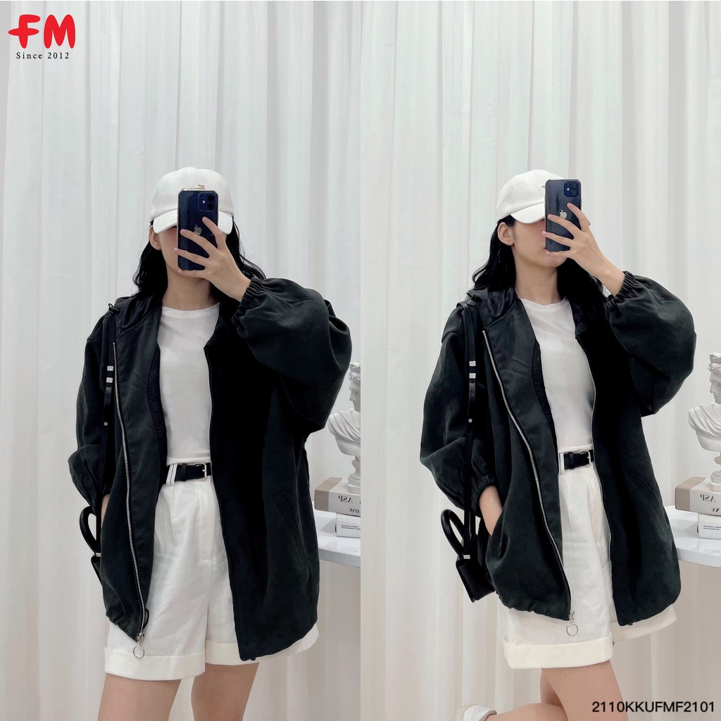 Áo khoác nữ FM Style form rộng freesize chất nhung tăm 2 lớp dày dặn tay bo thiết kế trẻ trung năng động  211021509