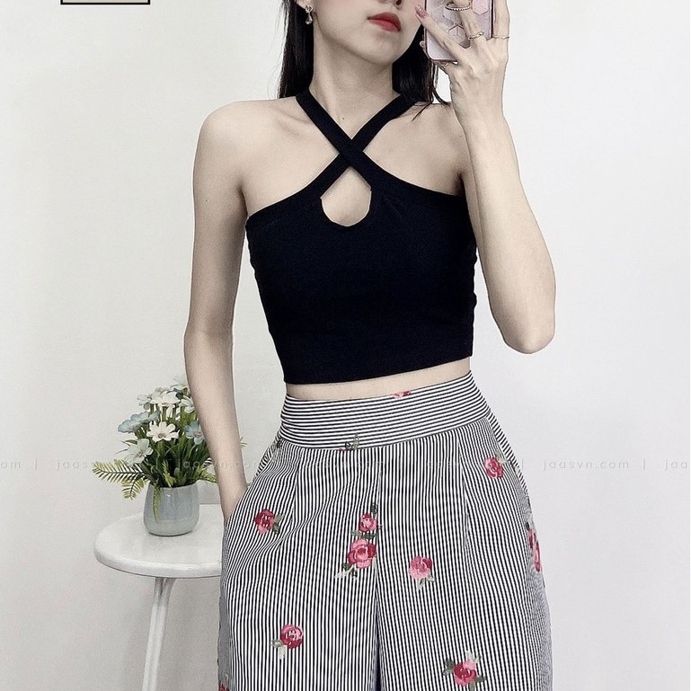 Áo croptop hai dây chéo ngực chất thun co giãn