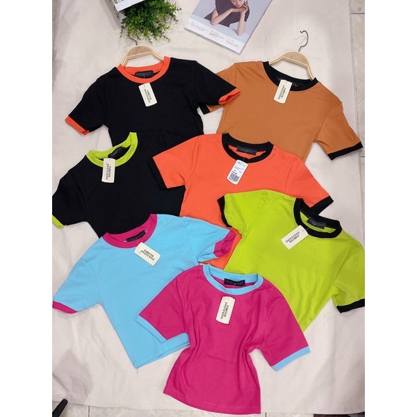 áo thun cổ tròn tay ngắn viền cổ(hình thật shop Thảo Nhỏ Store chụp )
