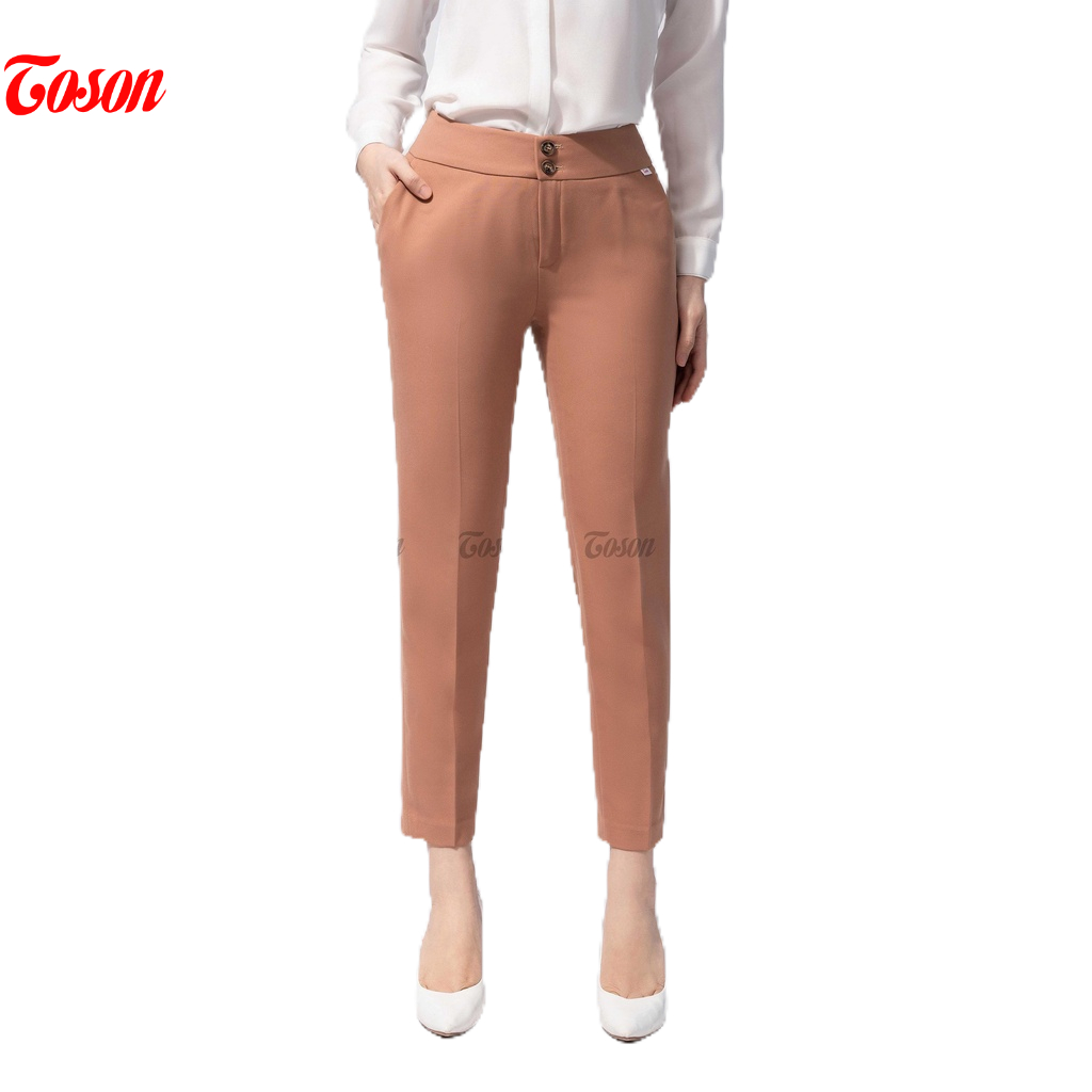 Quần màu be, dáng ôm, cạp thấp bản 7cm Toson 22011E31