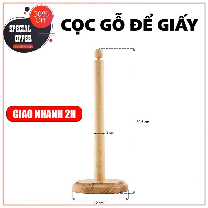 Cọc gỗ cắm giấy cuộn lau đa năng, vững chãi