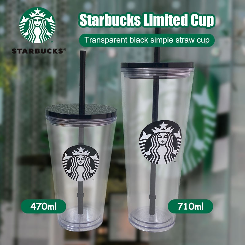 INS Phiên bản giới hạn Cốc Starbucks Tumbler Cổ điển Cốc nhựa hai lớp có thể tái sử dụng trong suốt Tách lạnh trong suốt bằng rơm trong suốt 470 / 710ml