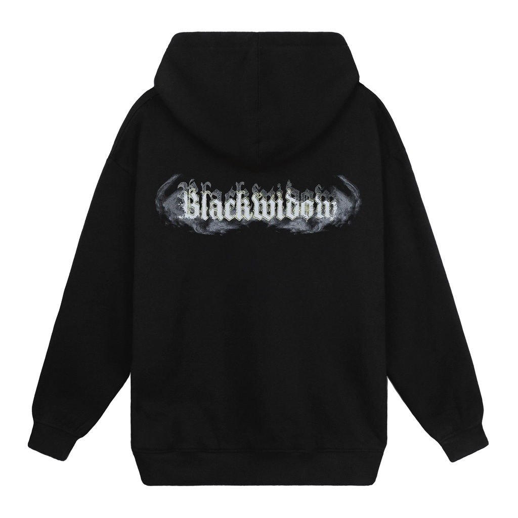 Áo Hoodie Black Widow Màu Đen Trơn Unisex Chất Liệu Nỉ Bông Cotton Dày Dặn Form Rộng Thoải Mái Phong Cách Đơn Giản