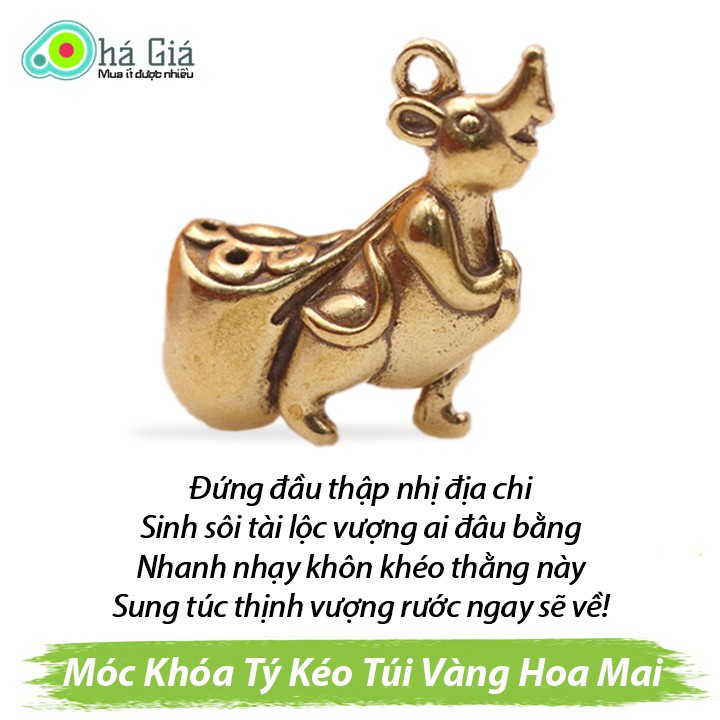 Móc Chìa Khóa Bằng Đồng Thau Phong Thủy ( Tuổi Tý Chuột Vác Bao Vàng Mai Mắn, Quà Tặng Tuổi Chuột )