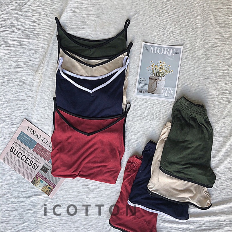 Bộ đồ ngủ nữ 2 dây sexy iCotton cao cấp chất cotton lụa đẹp mặc nhà form rộng quần ngắn dễ thương | BigBuy360 - bigbuy360.vn
