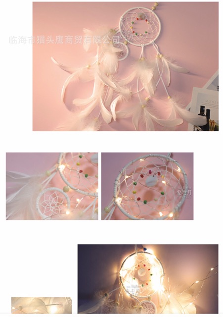 [SẴN + TẶNG ĐÈN ĐOM ĐÓM ] Dreamcatcher đính lông vũ màu pastel trắng /xanh /tím /hồng treo tường trang trí phòng ngủ