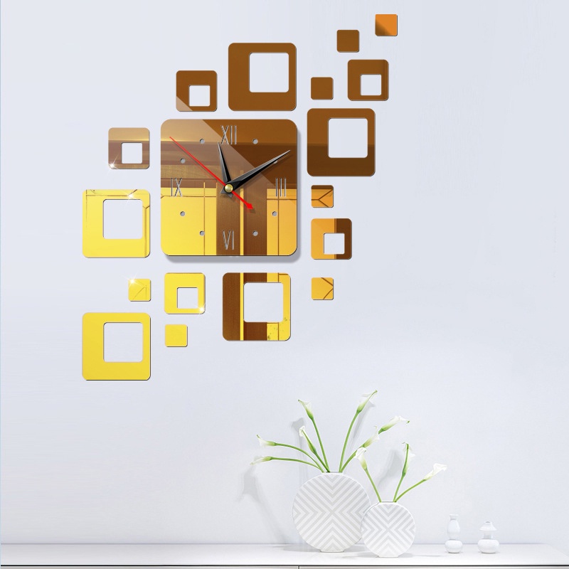 Bộ Đồng Hồ Dán Tường Bằng Acrylic Tráng Gương Phong Cách Châu Âu Sang Trọng