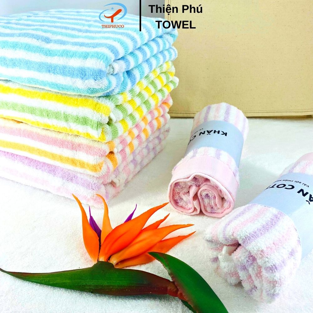 Khăn Tắm Cotton Cao Cấp Thiện Phú Sọc Dọc Nhỏ 60x120cm, Khăn Đa Năng BN32 Bông Sợi Tự Nhiên Thấm Nước Tốt
