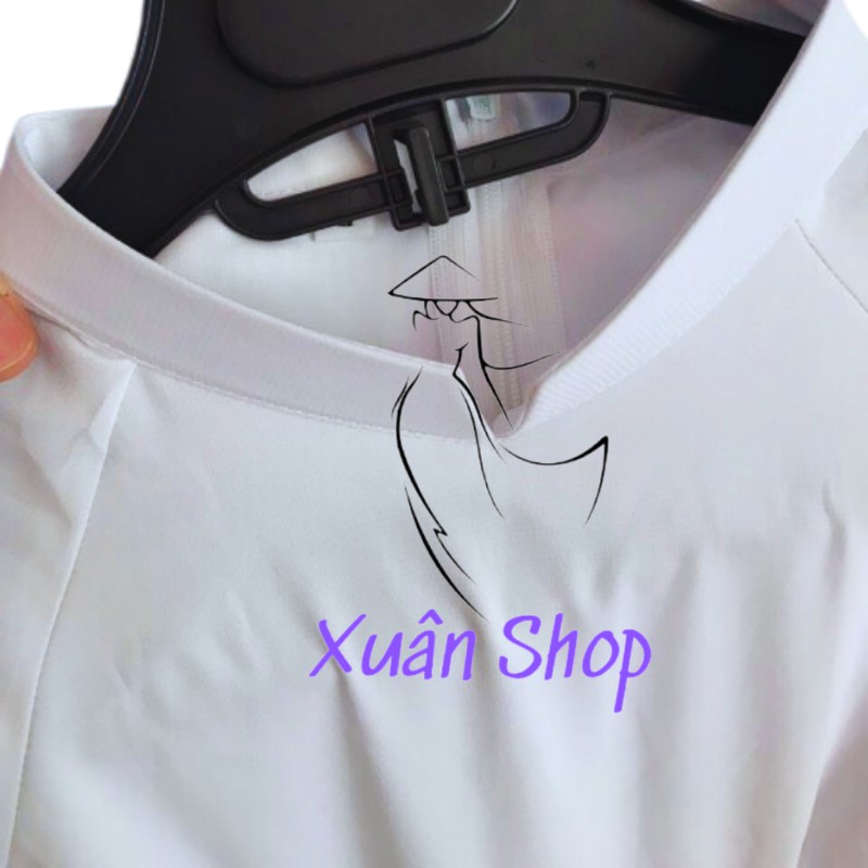 Áo dài trắng Sứ học sinh cổ Vuông 02 tà LỤA NHẬT truyền thống may sẵn
