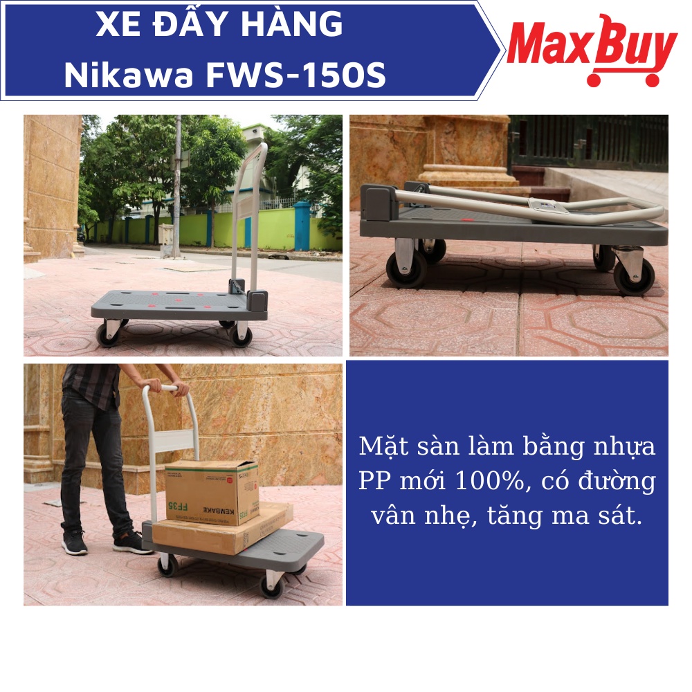 Xe đẩy hàng kéo hàng gấp gọn 4 bánh ÍT ỒN tải trọng 150kg Nikawa FWS-150S bảo hành chính hãng 12 tháng