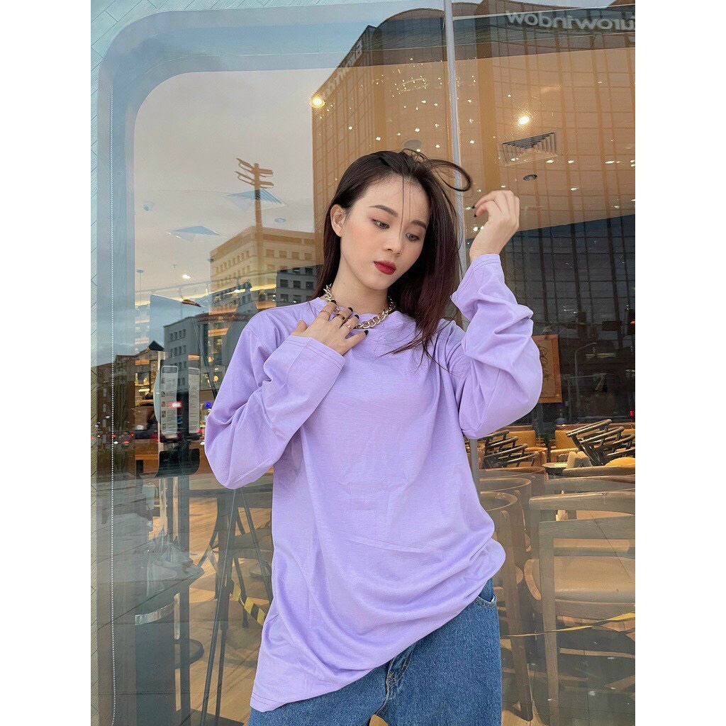 Áo thun dài tay form xuông rộng TRƠN áo thu đông nữ