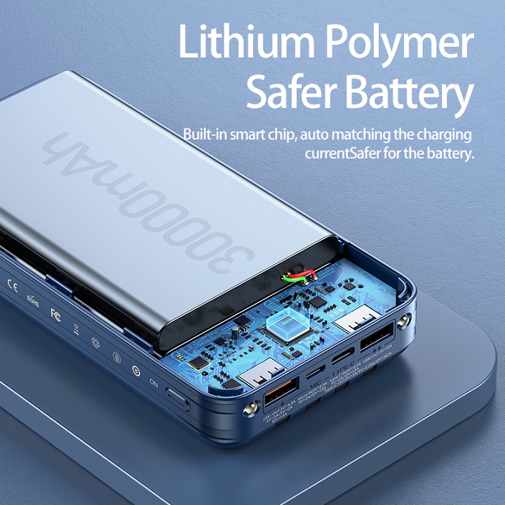 Pin dự phòng sạc nhanh Remax RPP-199 30000mAh hỗ trợ QC3.0 PD 20W tích hợp 04 cáp sạc vào, ra đa năng Max 22.5W