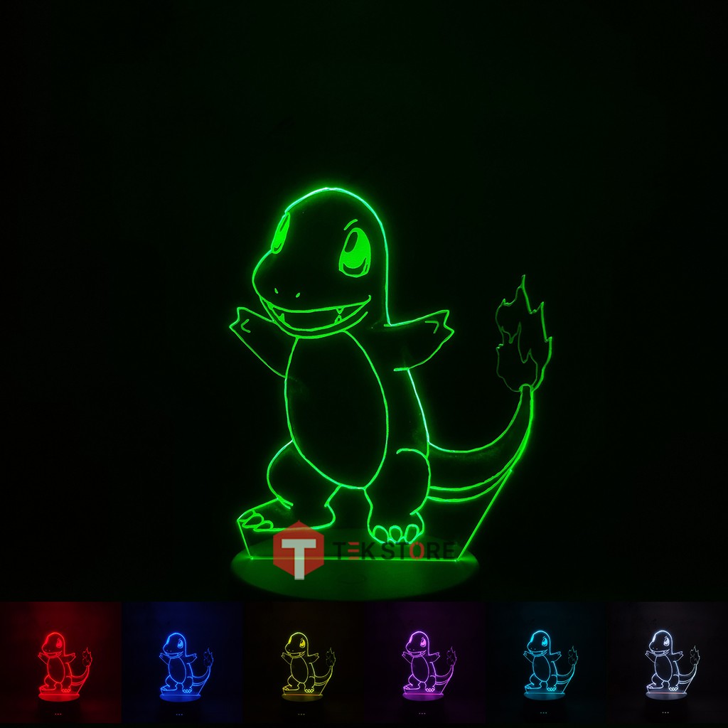 Đèn Ngủ Pokemon Charmander (3 Màu - 7 Màu - 16 Màu Kèm Điều Khiển)