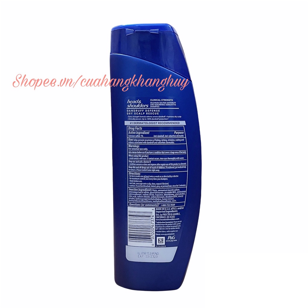 Dầu gội Head&amp;Shoulders dành cho tóc, da đầu bị gàu của Mỹ 400 ml (Mẫu Mới)