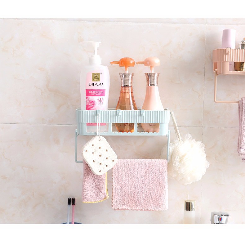 [Hot]-Kệ Dính Tường Hình Chữ Nhật Có Giá Treo Khăn
