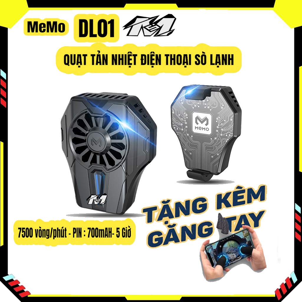 Quạt tản nhiệt gaming MEMO DL01 thế hệ 5 cho điện thoại sò lạnh tích hợp màn hình led công tắc tắt bật DL TECH