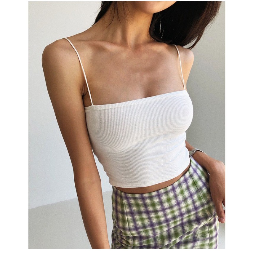 Áo 2 dây sợi bún thun gân đẹp 100% cotton đen trắng , áo croptop ôm mặc trong siêu mát