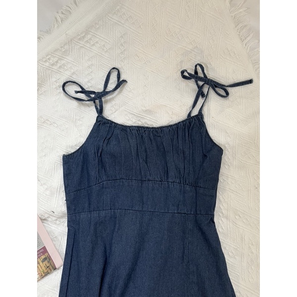 Váy yếm jean, bò dáng chữ A dài phong cách Hàn taobao order