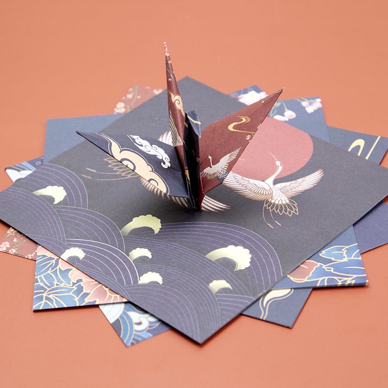 Set 70 Giấy Xếp Hình Vuông 14.2x14.2cm Họa Tiết Chim Hạc Phong Cách retro