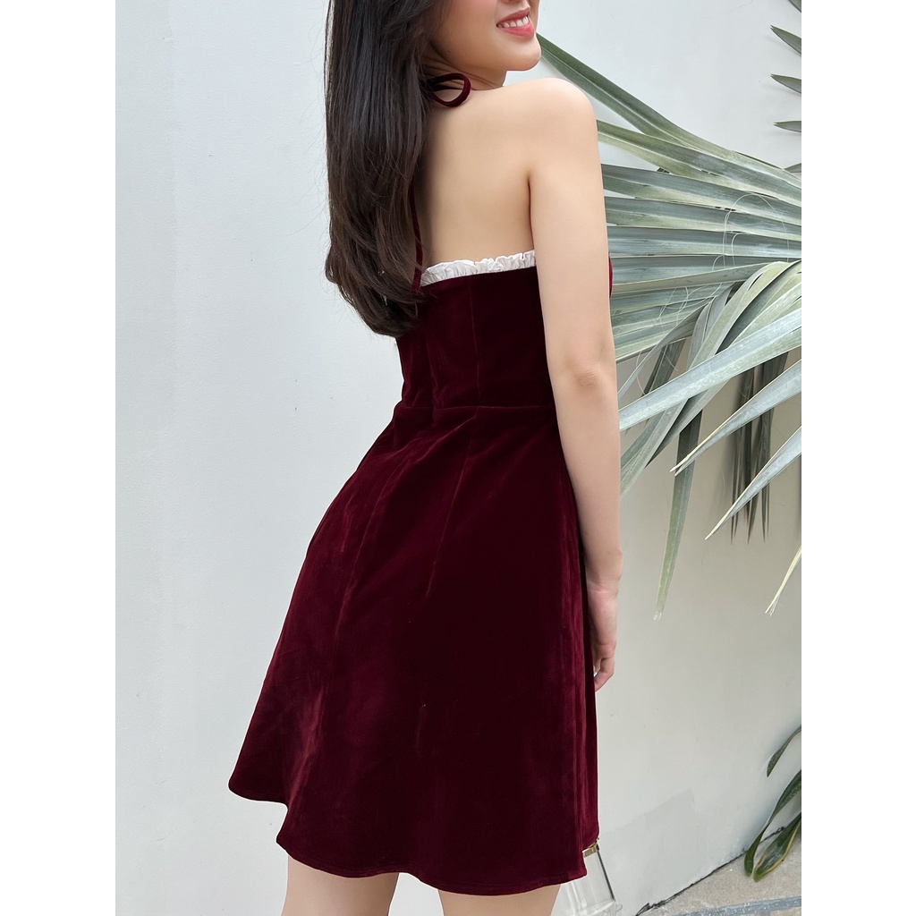 Đầm cổ yếm HEYBEE chất liệu nhung cổ phối bèo siêu xinh (2 màu) - GEMMA DRESS HT717. | BigBuy360 - bigbuy360.vn