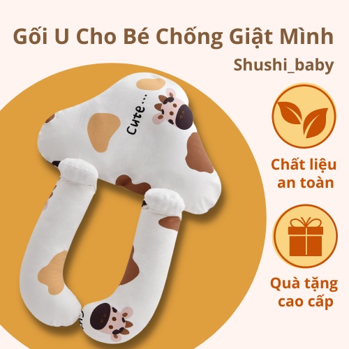 Gối Ôm Cho Bé Chữ U Chống Giật Mình, Chống Méo Đầu Cho Bé Khi Nằm Hình Bò Sữa