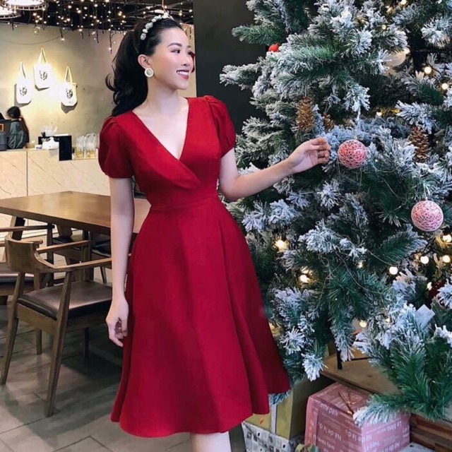 Đầm đỏ form dài cổ V (kèm hình thật) | BigBuy360 - bigbuy360.vn