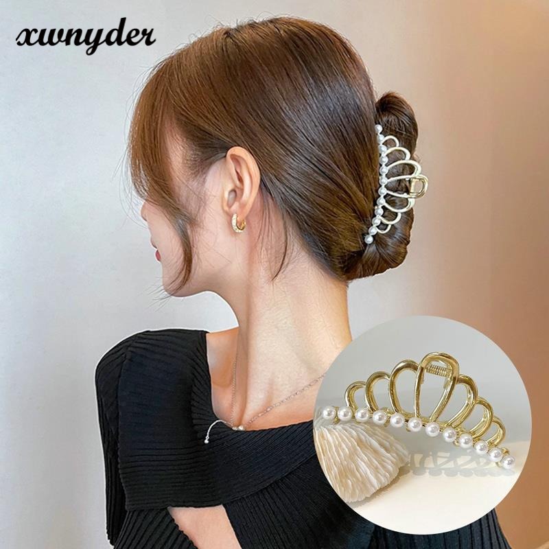 Kẹp Tóc Kim Loại Hình Vương Miện Đính Ngọc Trai Nhân Tạo Thời Trang
