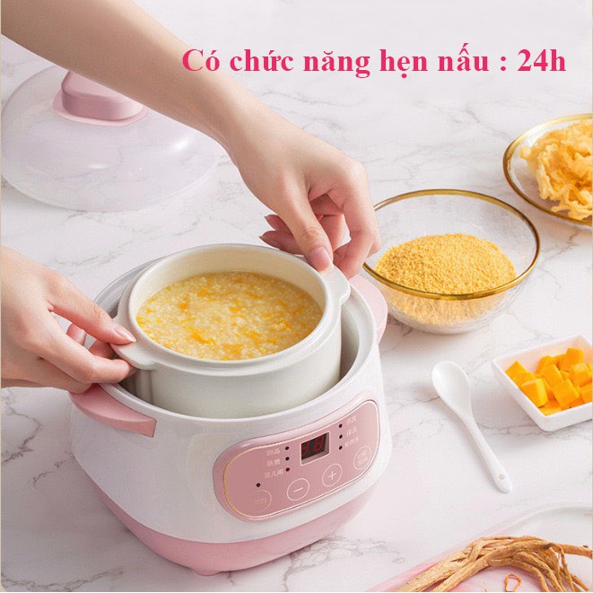 Nồi Nấu Cháo KALAS ⚡ FREESHIP ⚡ Ninh Hầm, Hấp Cách Thủy 6 Chức Năng Dung Tích 1L, Lòng Nồi Bằng Sứ Giữ Nhiệt Tốt Hơn