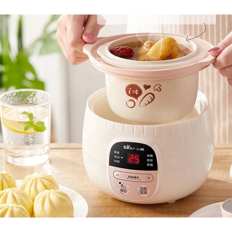 Nồi nấu cháo chậm cho bé Bear 0.8L chính hãng, 6 chức năng nấu cháo, chưng yến, hầm canh bản nội địa