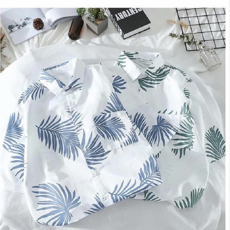 Áo sơ mi đi biển, bộ đồ đôi hoạ tiết nam nữ-vải kaki thoáng mát 1132 | BigBuy360 - bigbuy360.vn