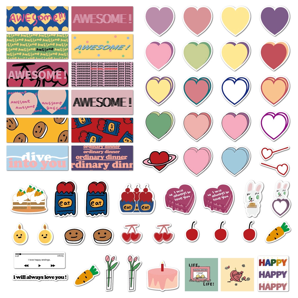 Set 60 sticker hoạt hình dán trang trí thủ công