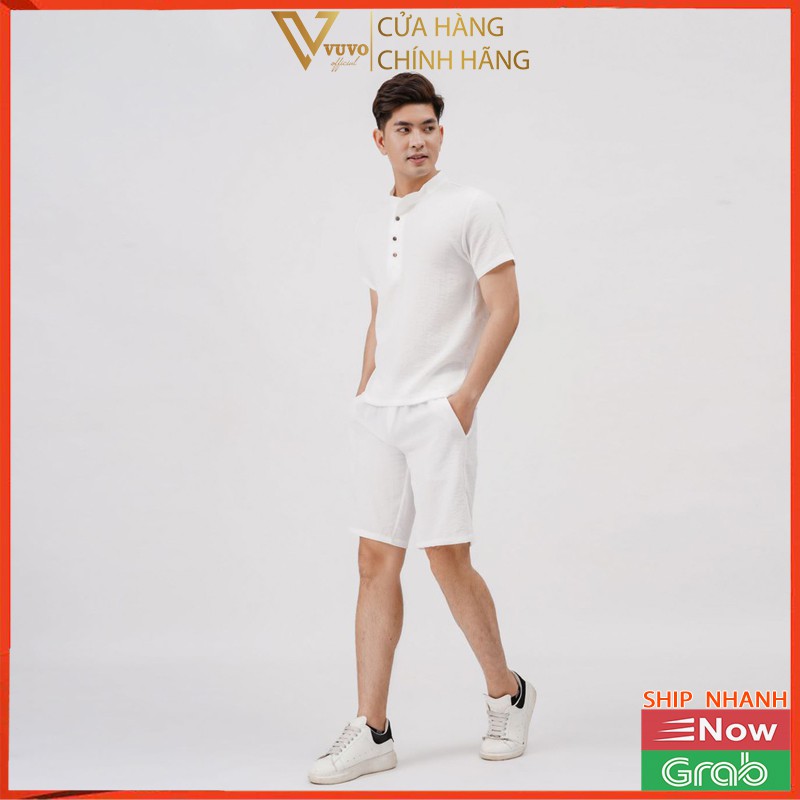 Bộ Đũi Nam Chất Lượng Cao Gồm Áo Tay Ngắn Và Quần Short Đồng Màu | BigBuy360 - bigbuy360.vn