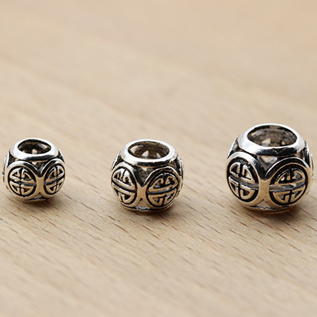 Phụ kiện Charm bạc Hạt rỗng lỗ lớn