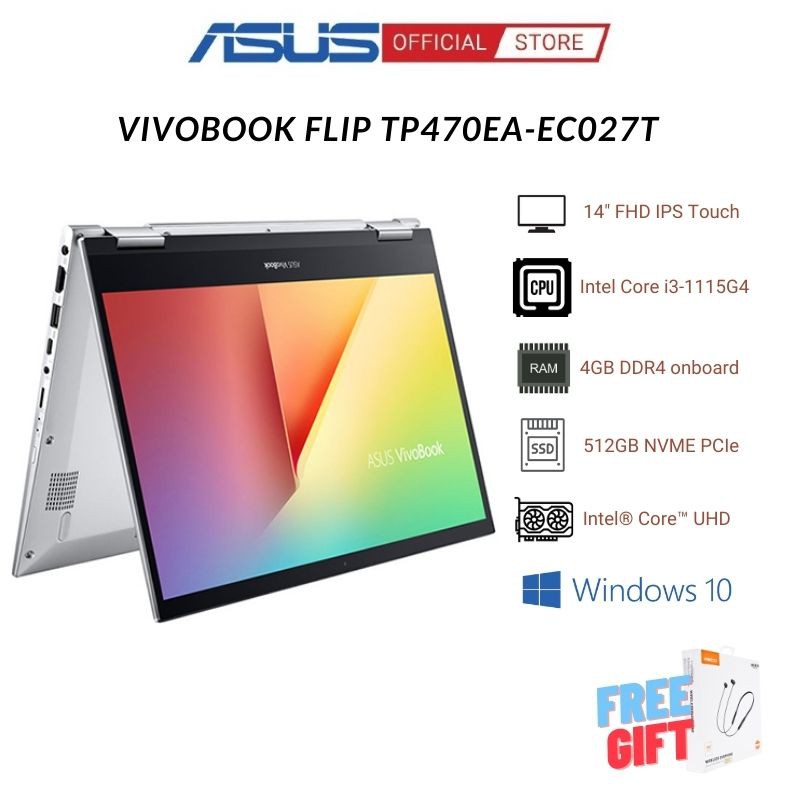 [Mã ELBAU7 giảm 7%] Laptop Asus VivoBook Flip 14 TP470EA-EC027T (Core i3-1115G4 + 14.0 inch FHD)