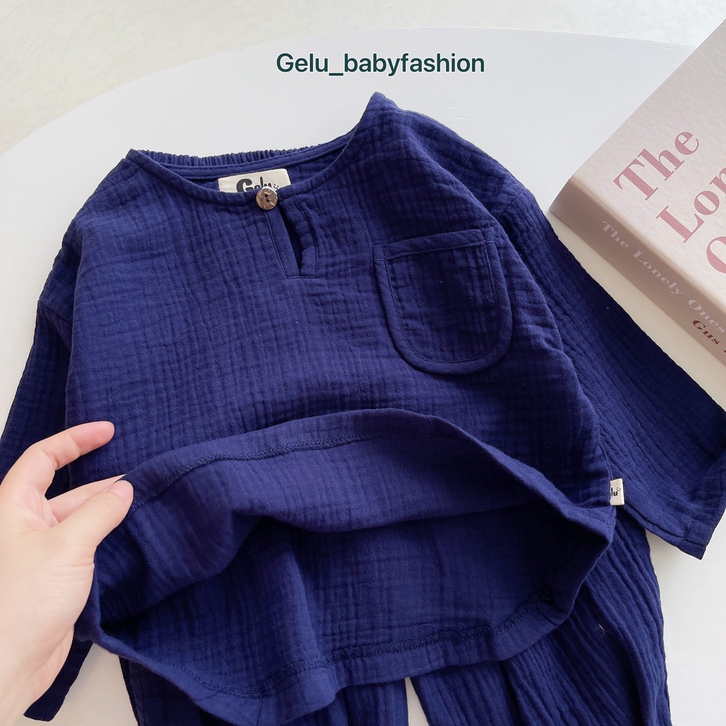 Set đồ thu đông dài tay cho bé trai, bộ quần áo cho trẻ chất liệu xô muslin 2 lớp, mềm mịn trẻ mặc ở nhà, đi chơi B058