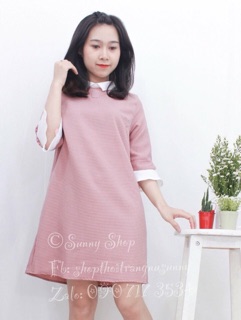 Đầm suông cổ sen 
