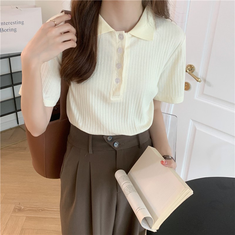 Áo polo dệt kim dáng ôm thiết kế đơn giản dễ phối đồ | BigBuy360 - bigbuy360.vn