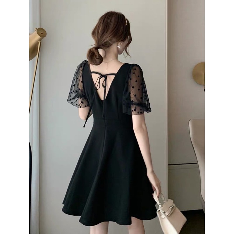 MS116 Váy đầm xoè chiết eo tay phối voan xinh xắn