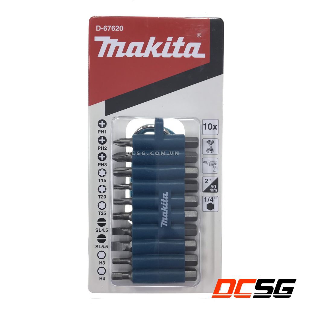 Bộ mũi vít 10 cái có móc treo Makita D-67620 | DCSG