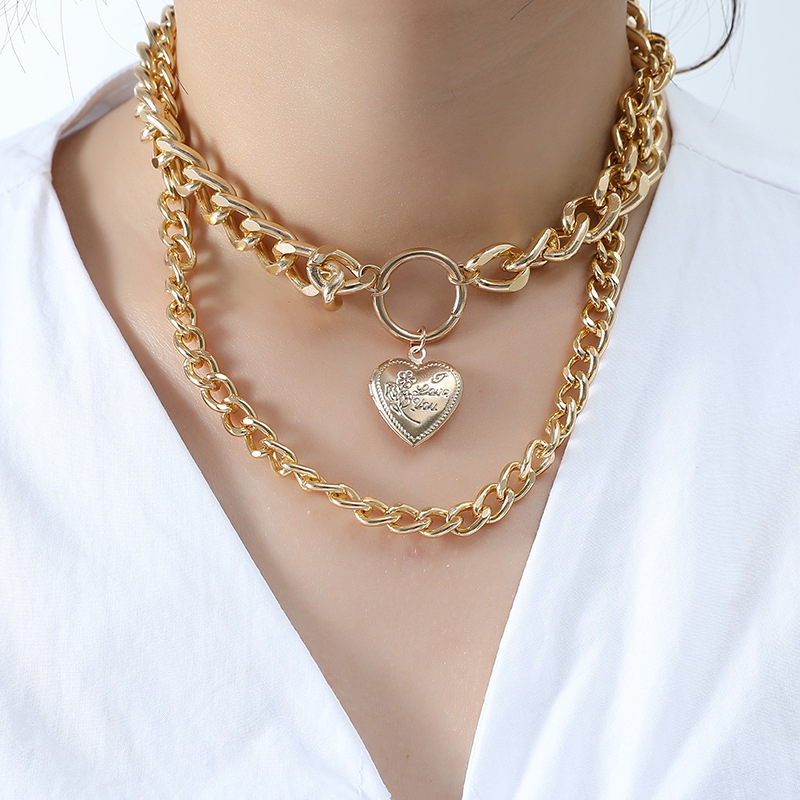 Vòng Cổ Choker Hai Lớp Mặt Trái Tim Phong Cách Hip Hop