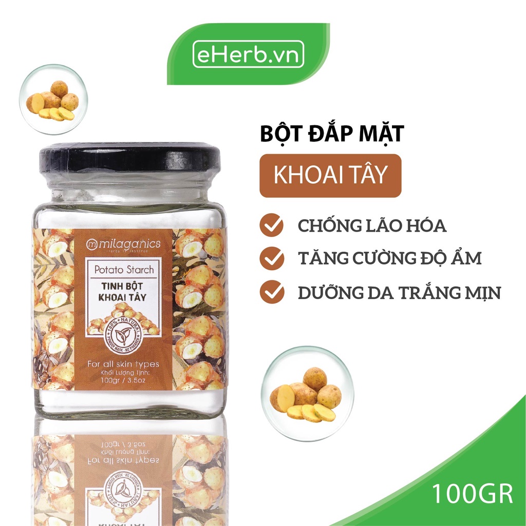 Combo 3 Hũ Bột Ngừa Mụn, Trắng Da: Bột Khoai Tây, Bột Yến Mạch Đậu Đỏ, Bột Đậu Xanh MILAGANICS (100g/ Hũ)